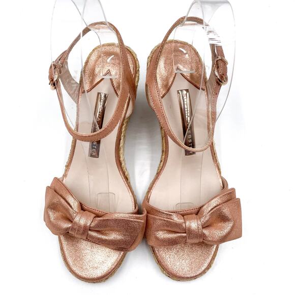 Sophia Webster Bonnie Wedge Espadrille Sandals Metallic Bow Sz 36 / 5.5 - Picture 4 of 8